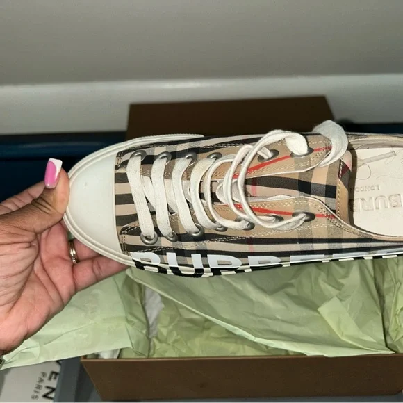 Burberry Beige and Black High-Top Sneakers - Picture 3 of 8